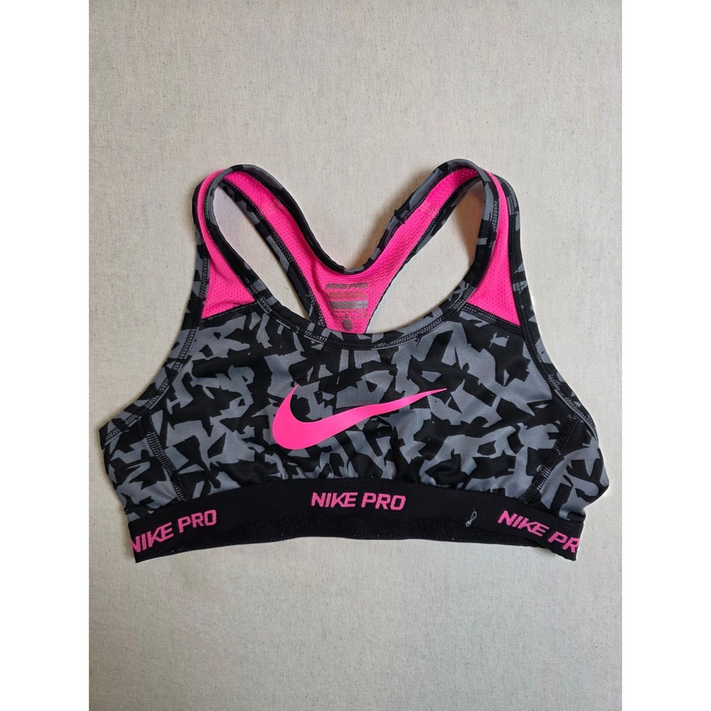 Nike Pro Girls Medium Gray Pink Camo Dri-Fit Racerback Sports Bra 641645-010